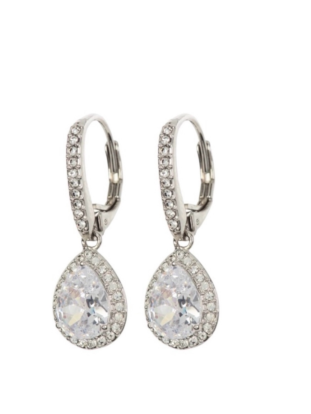 Nadri Modern Love Peardrop CZ Earrings, New on card, Silver/Rhodium